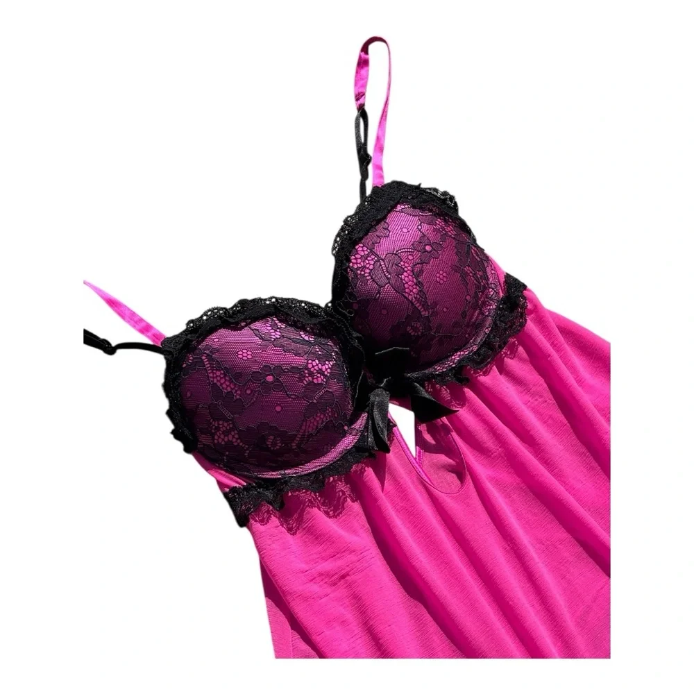 La Senza Lingerie Babydoll Small Pink Black Go Up Two Cup Sizes Y2K Snookie Hot - Picture 6 of 11
